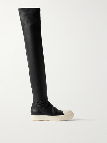 Rick Owens Rubber-trimmed leather over-the-knee boots
