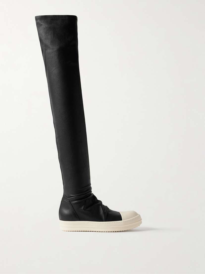Rick Owens Rubber-trimmed Leather Over-the-knee Boots