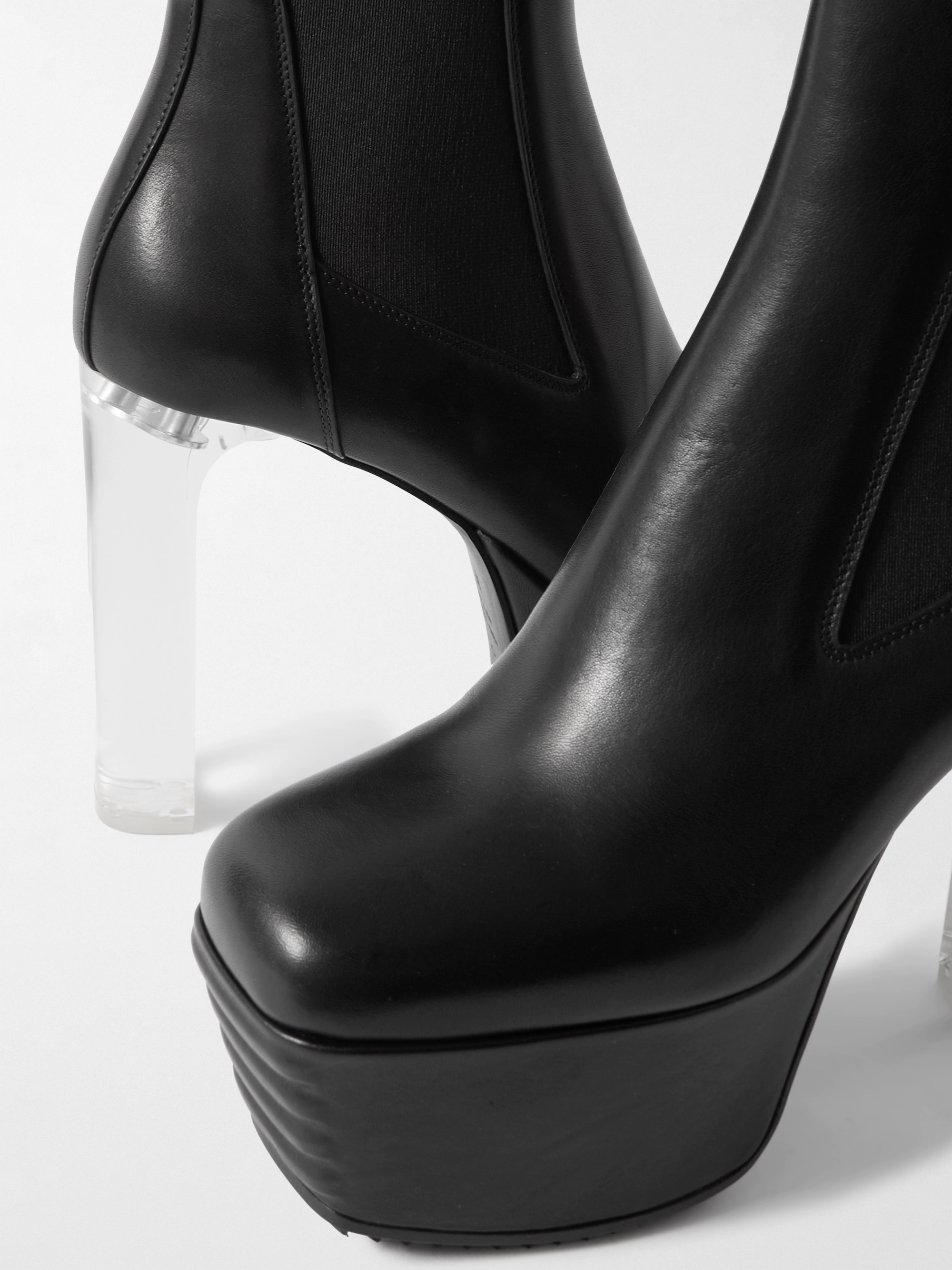 Rick Owens Black Leather Platform Ankle Boots Rick Owens: Black Temple Grilled Moto Wedge Boots | SSENSE Italy main image 3