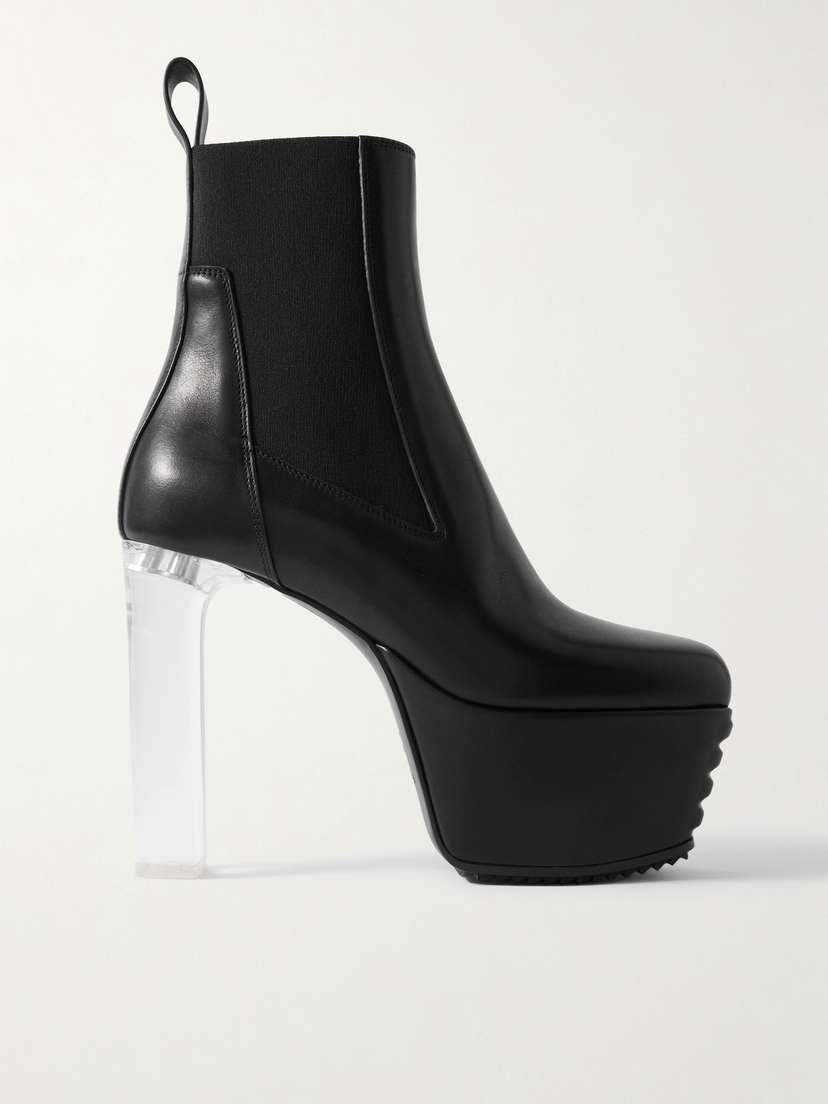 Rick Owens Minimal Grill Beatle Leather Platform Ankle Boots