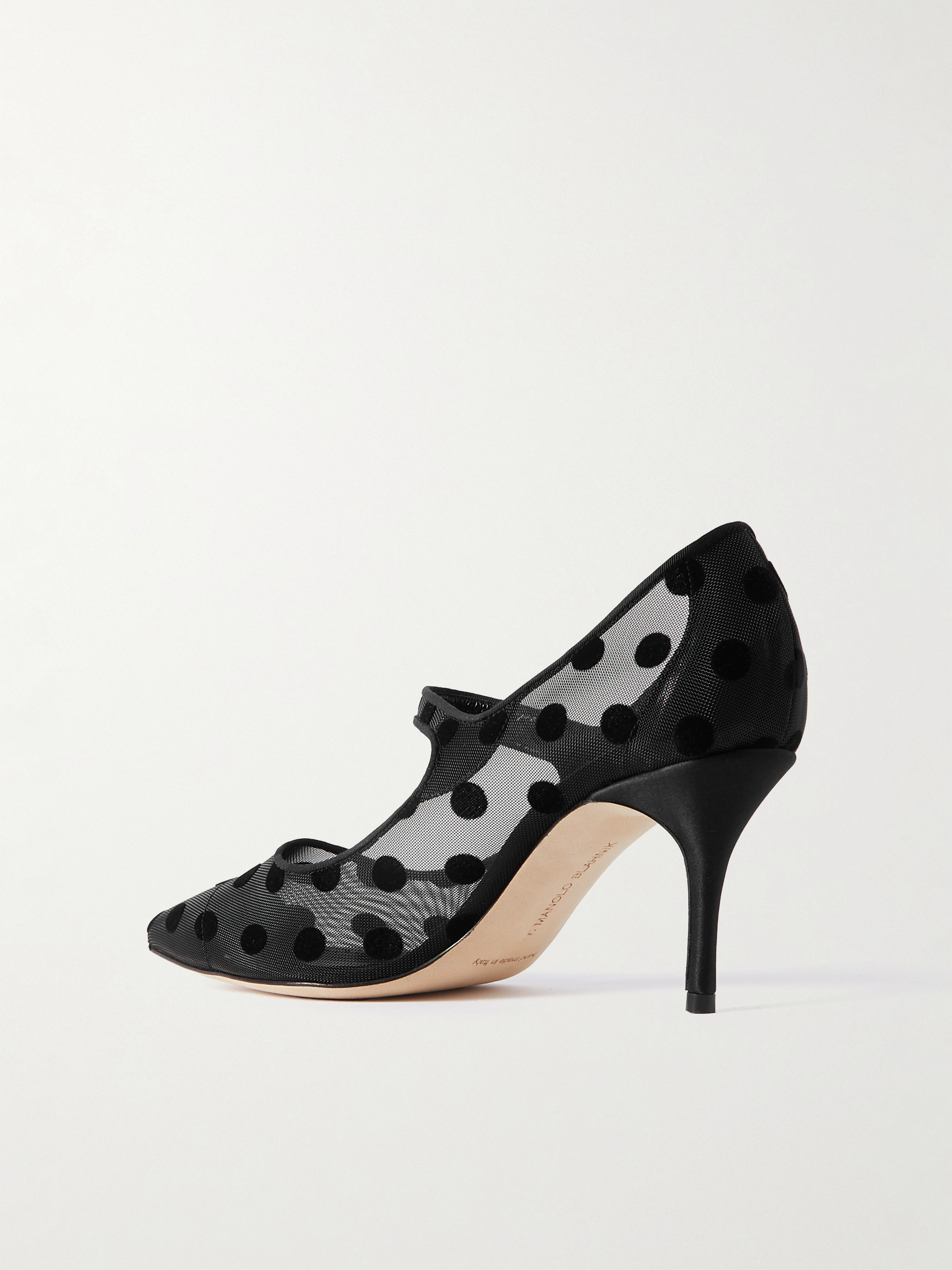 MANOLO BLAHNIK Campari 70 grosgrain-trimmed flocked mesh Mary Jane pumps thumbnail