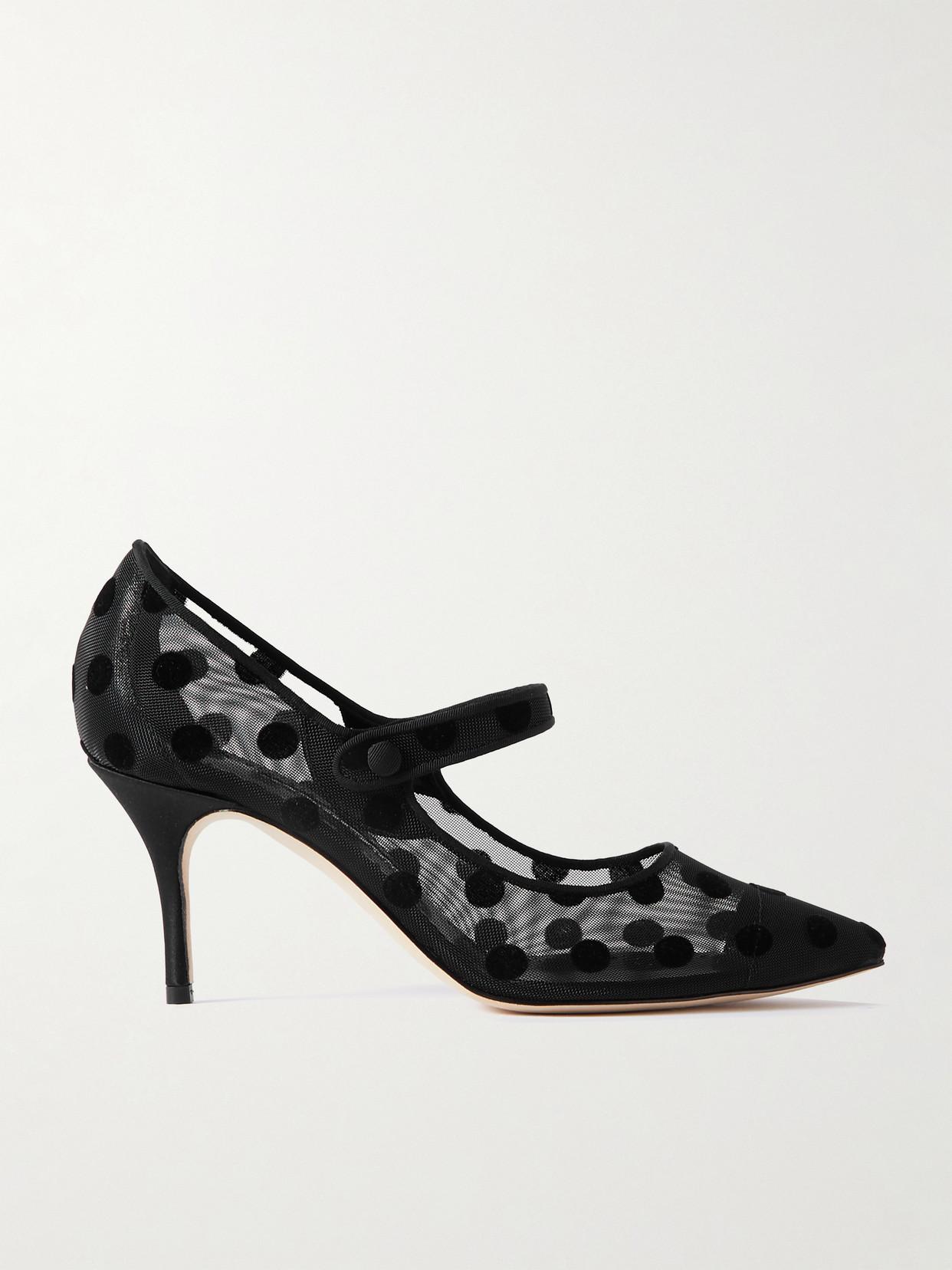 Manolo Blahnik Campari 70 Grosgrain-trimmed Flocked Mesh Mary Jane Pumps In Black
