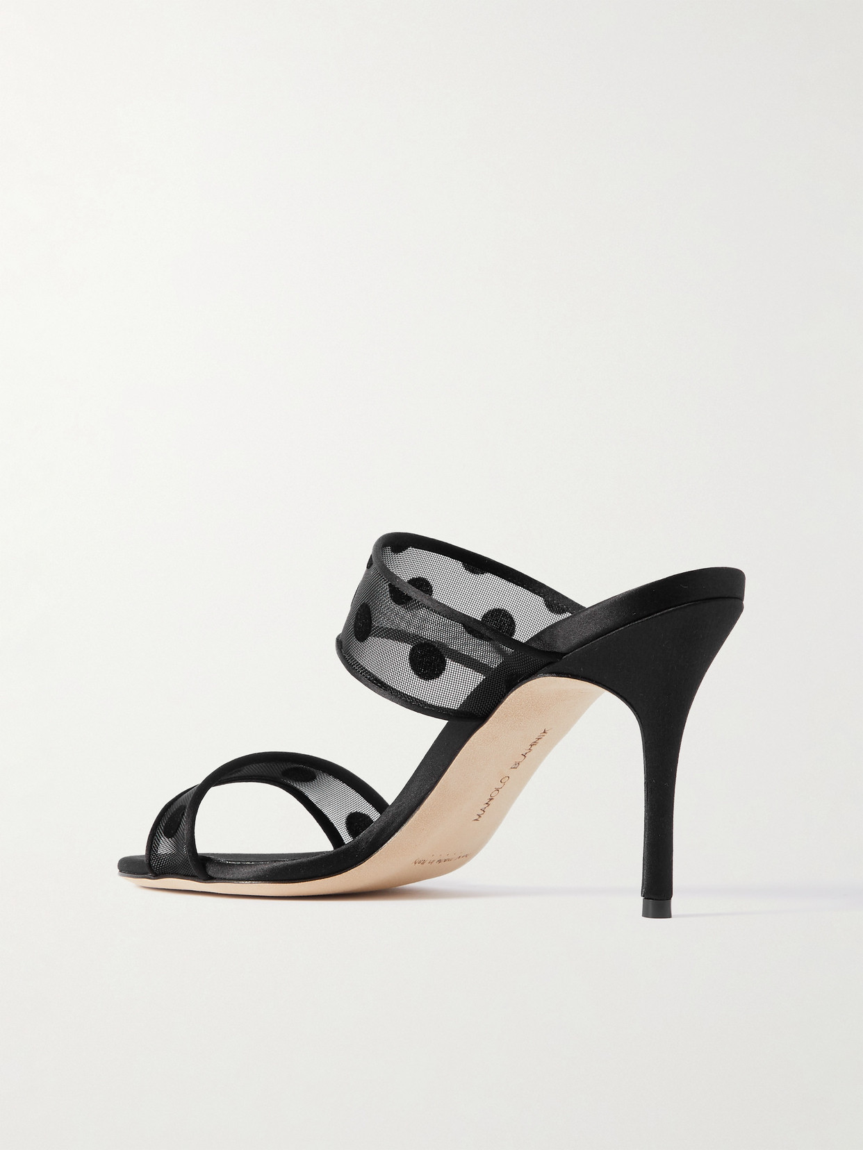 Manolo Blahnik Scolobi 90 Satin-trimmed Flocked Mesh Sandals In Black
