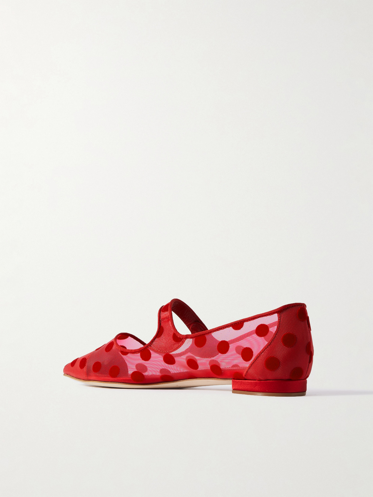 Manolo Blahnik Campari Grosgrain-trimmed Flocked Mesh Ballet Flats In Red