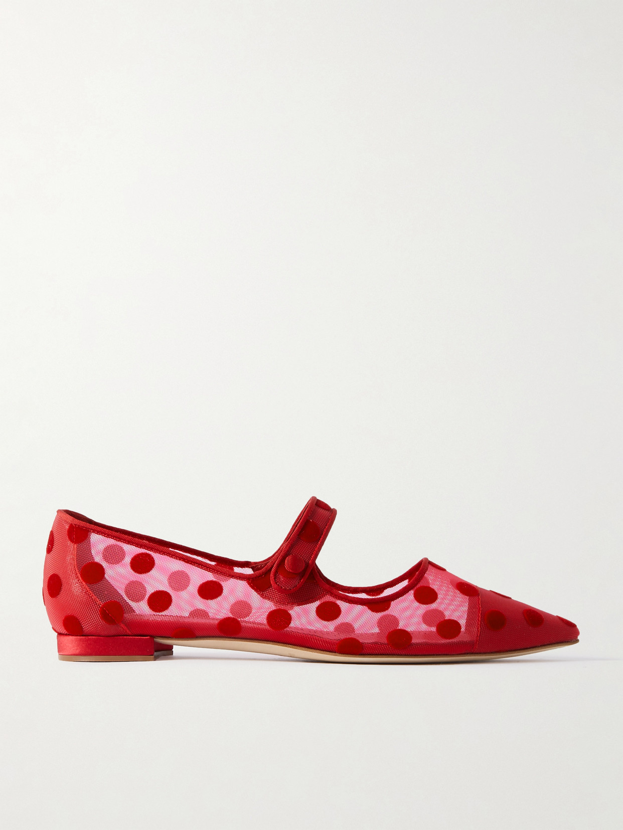 Manolo Blahnik Campari Grosgrain-trimmed Flocked Mesh Ballet Flats In Red