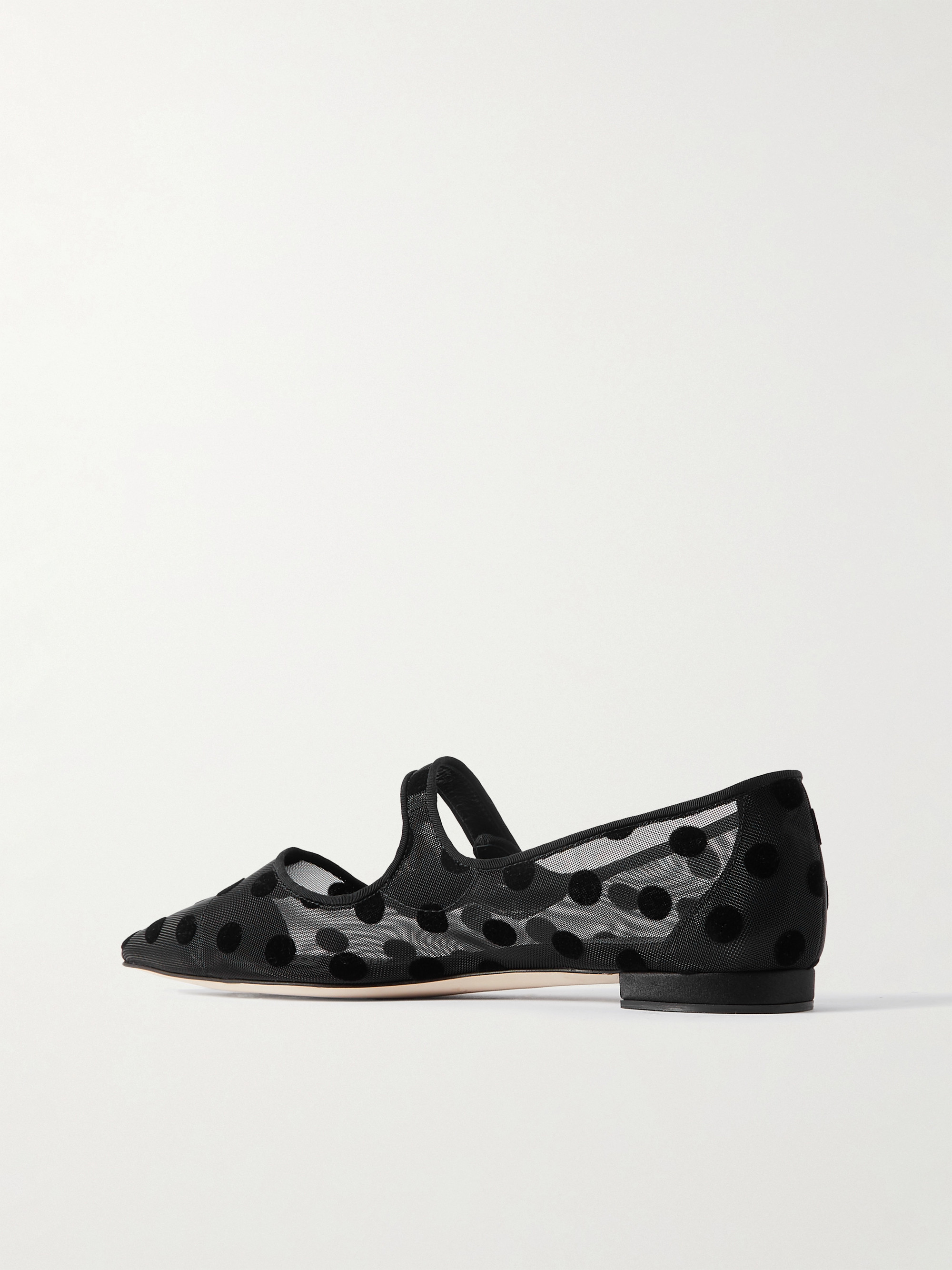 MANOLO BLAHNIK Campari grosgrain-trimmed flocked mesh ballet flats thumbnail