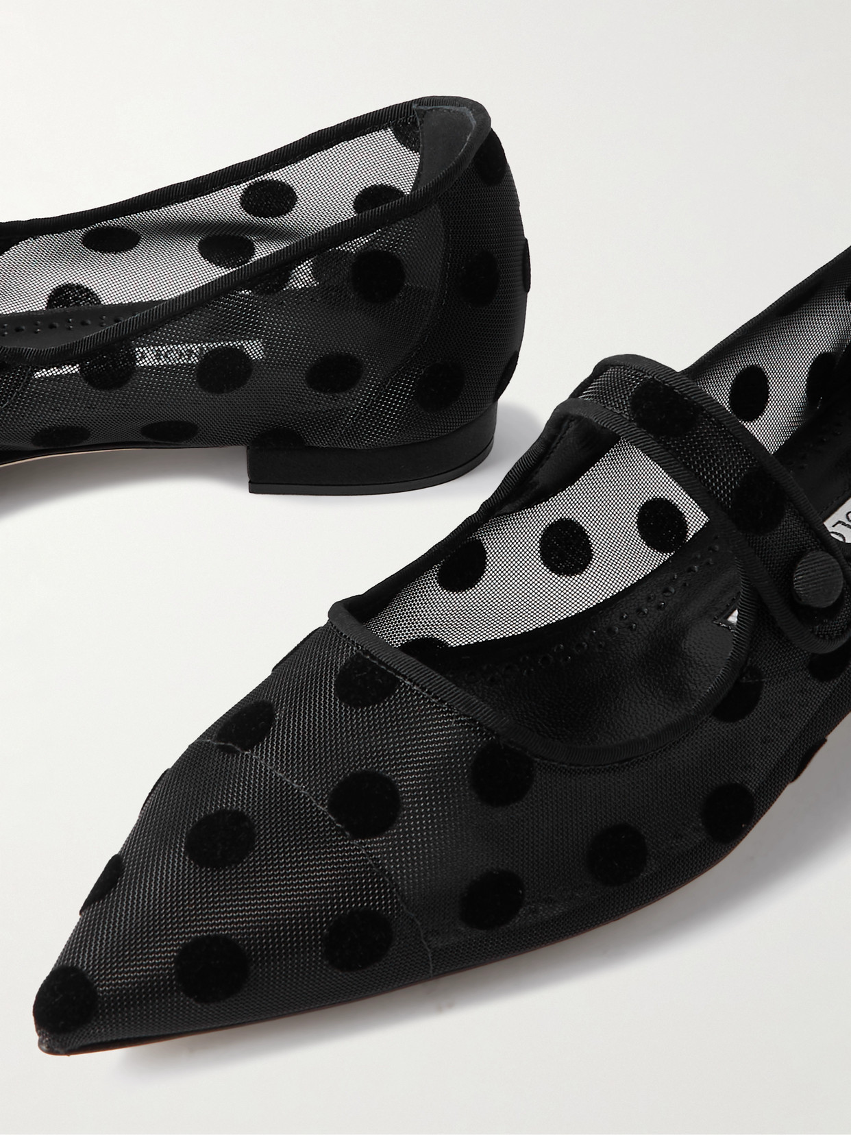 Manolo Blahnik Campari Grosgrain-trimmed Flocked Mesh Ballet Flats In Black