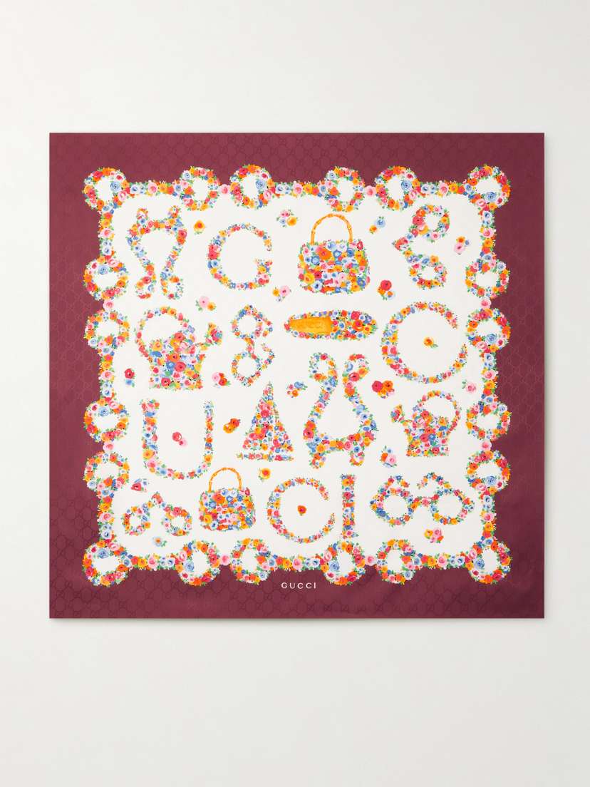 Gucci Printed Silk-satin Jacquard Scarf