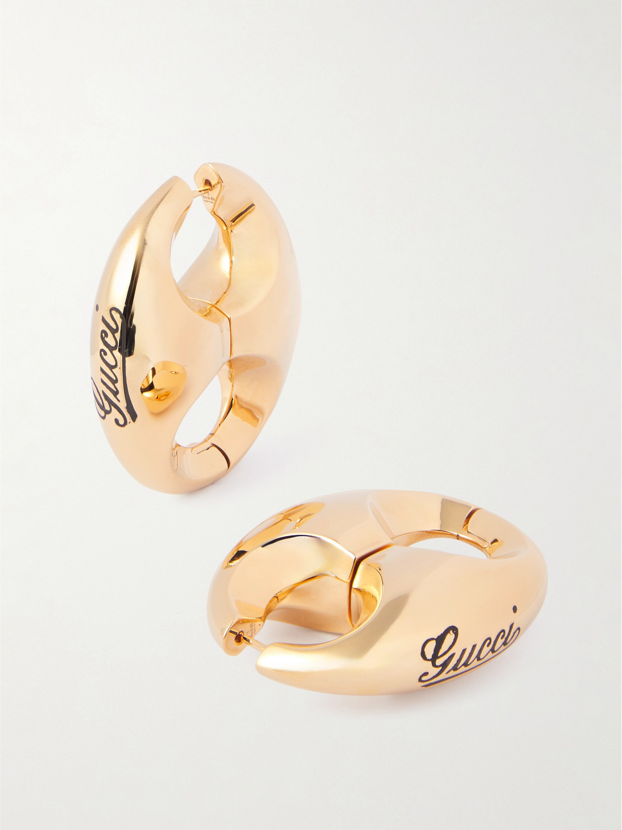 Gucci Marina Logo-engraved Gold-tone Hoop Earrings In Neutral