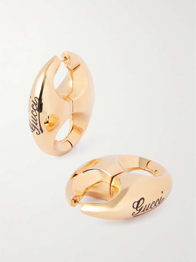 Gucci Marina Logo-engraved Gold-tone Hoop Earrings