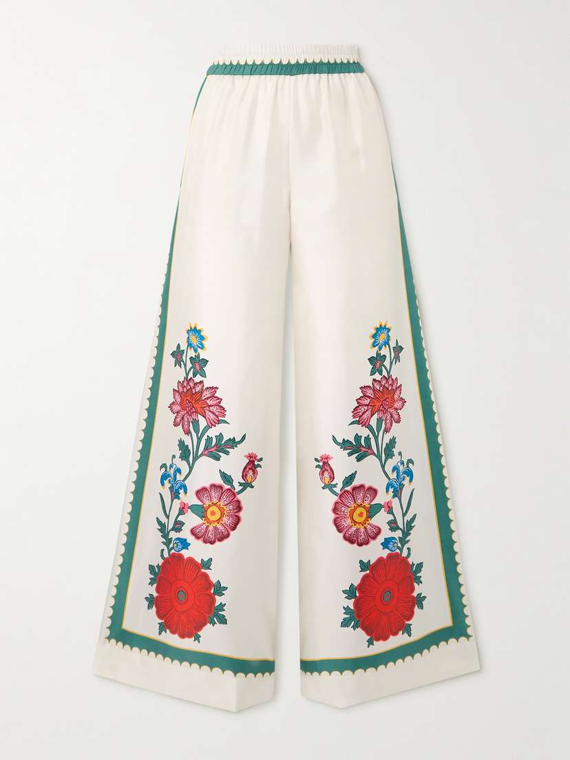 La DoubleJ + Orlebar Brown Floral-print Silk-twill Wide-leg Pants