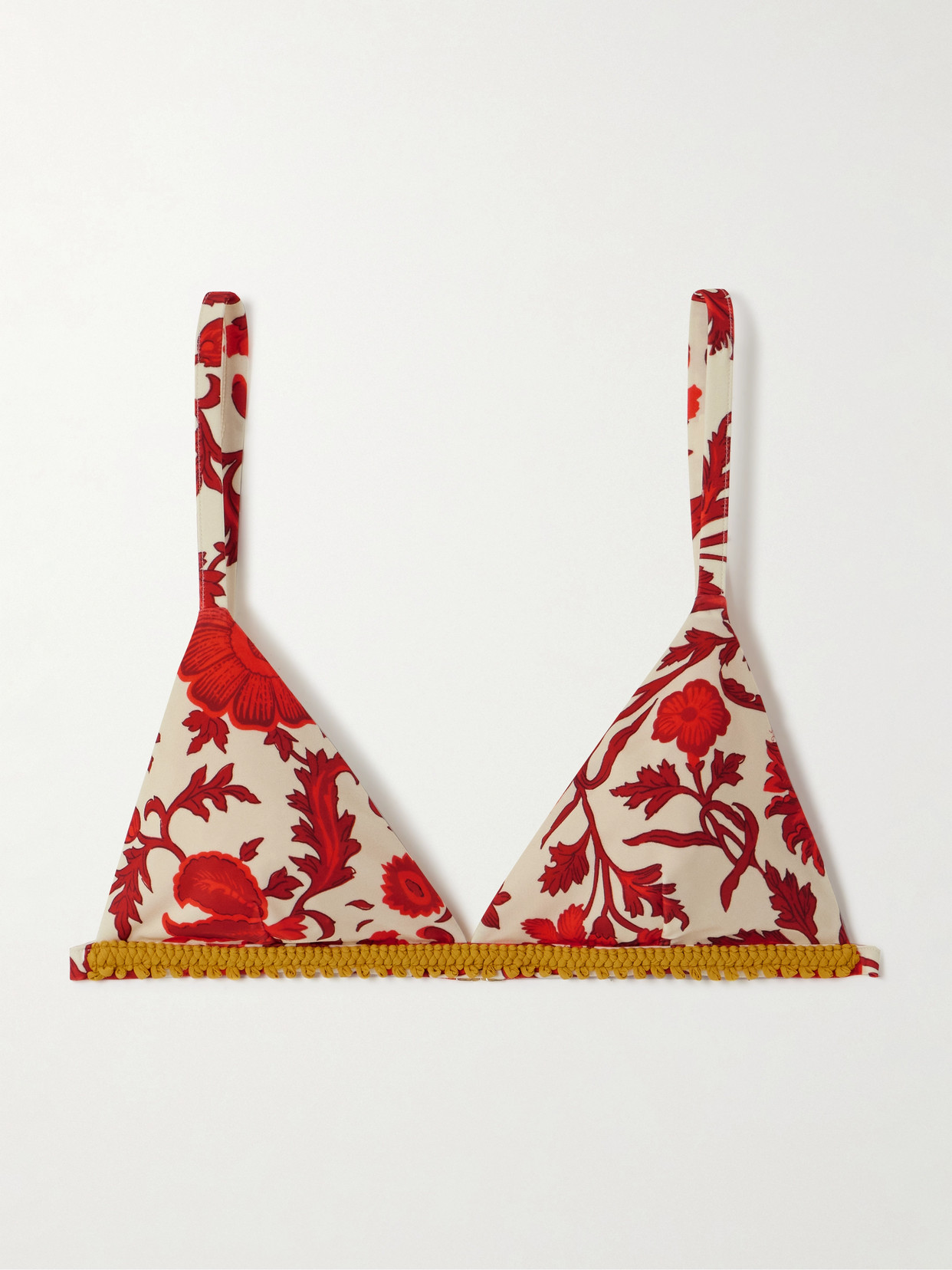 La Doublej Fonda Braided-trimmed Floral-print Triangle Bikini Top In Cream