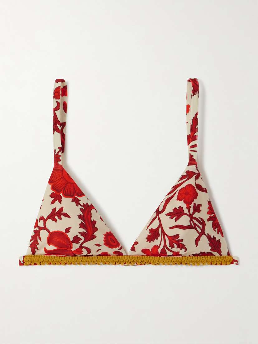 La DoubleJ + Orlebar Brown Fonda Braided-trimmed Floral-print Triangle Bikini Top