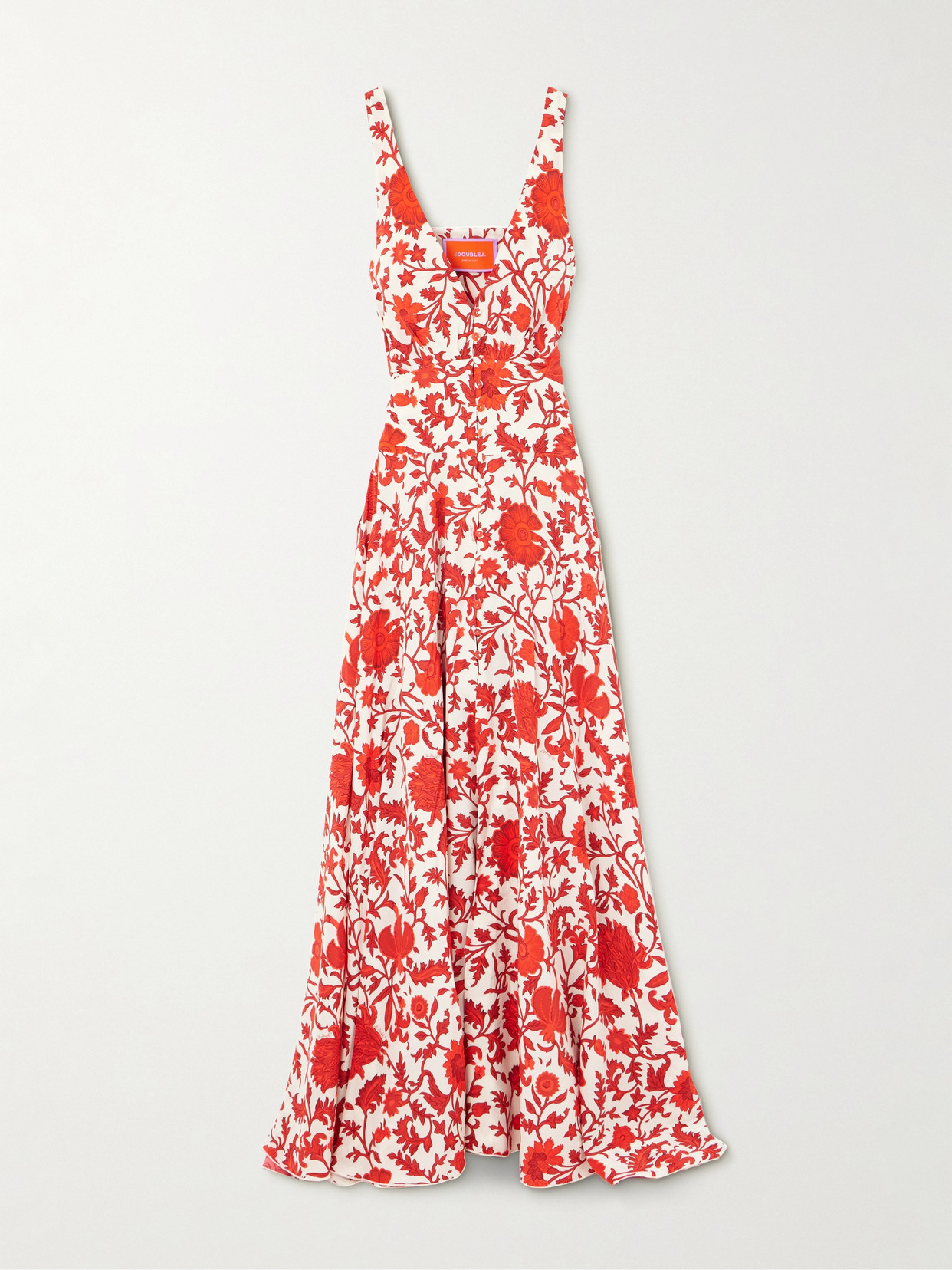 La Doublej Eyes Up Here Pleated Floral-print Silk Maxi Dress In Red