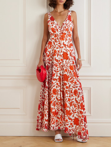 La DoubleJ + Orlebar Brown Eyes Up Here pleated floral-print silk maxi dress