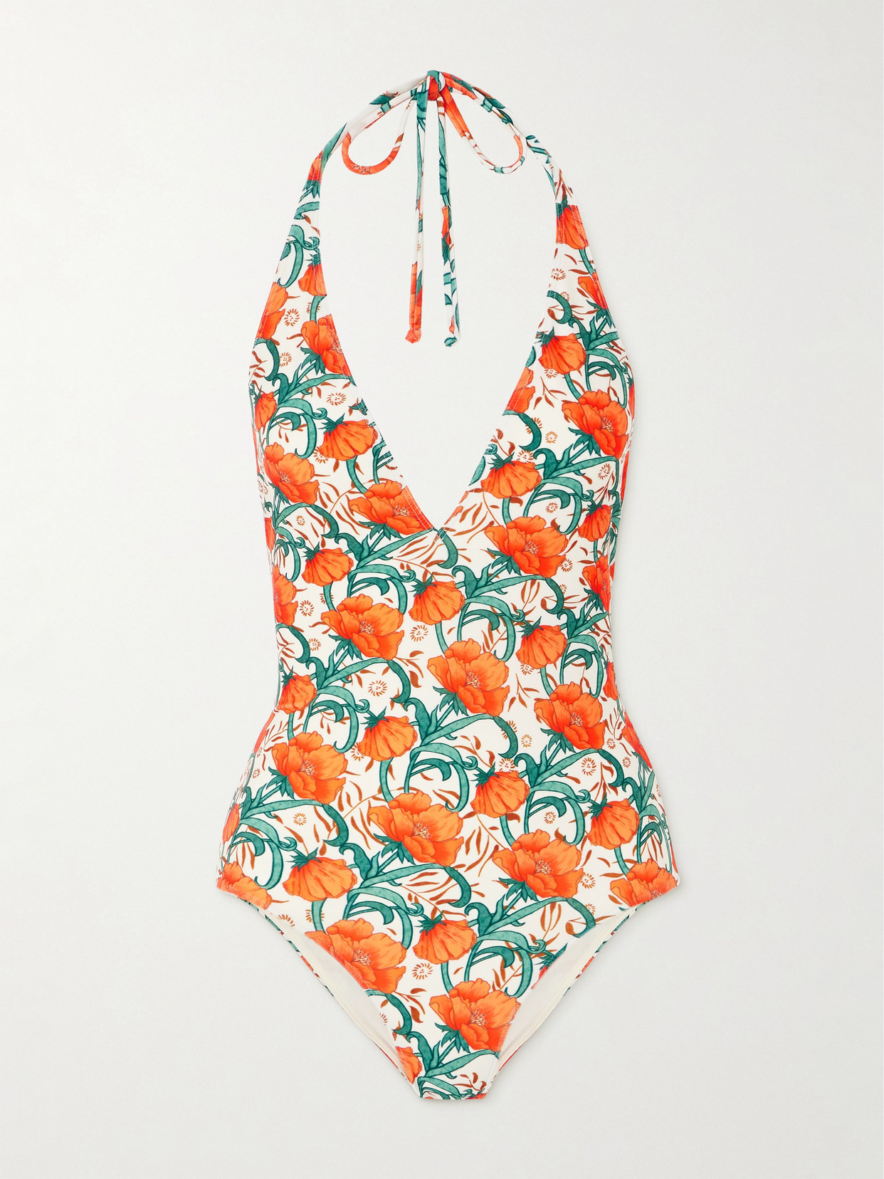 La Doublej Floral-print Halterneck Swimsuit In Multi