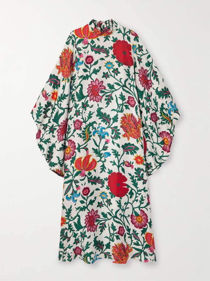 La DoubleJ + Orlebar Brown Magnifico Floral-print Silk-twill Midi Dress