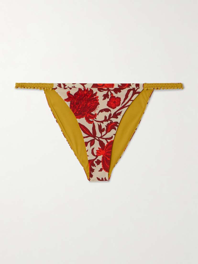 La DoubleJ + Orlebar Brown Fonda Braided-trimmed Floral-print Bikini Briefs