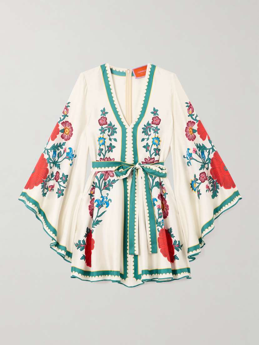 La DoubleJ + Orlebar Brown Magnifico Belted Floral-print Silk-twill Mini Dress