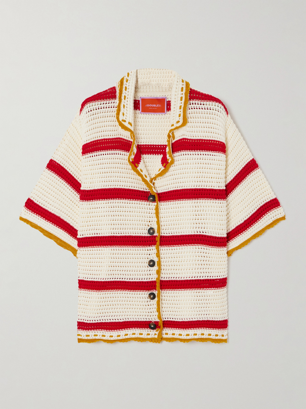 La Doublej + Orlebar Brown Salt 'n' Vinegar Striped Crocheted Cotton Shirt In Red