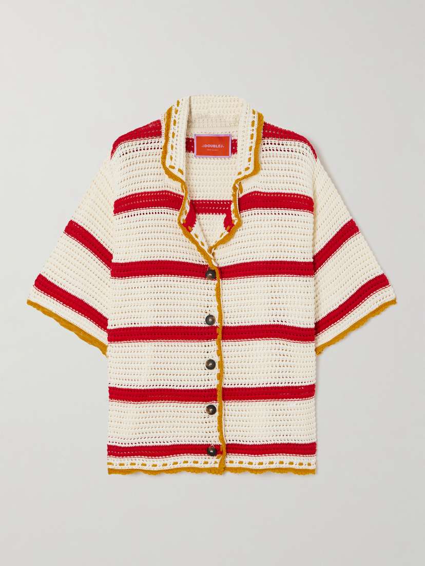 La DoubleJ + Orlebar Brown Salt'n'Vinegar Striped Crocheted Cotton Shirt