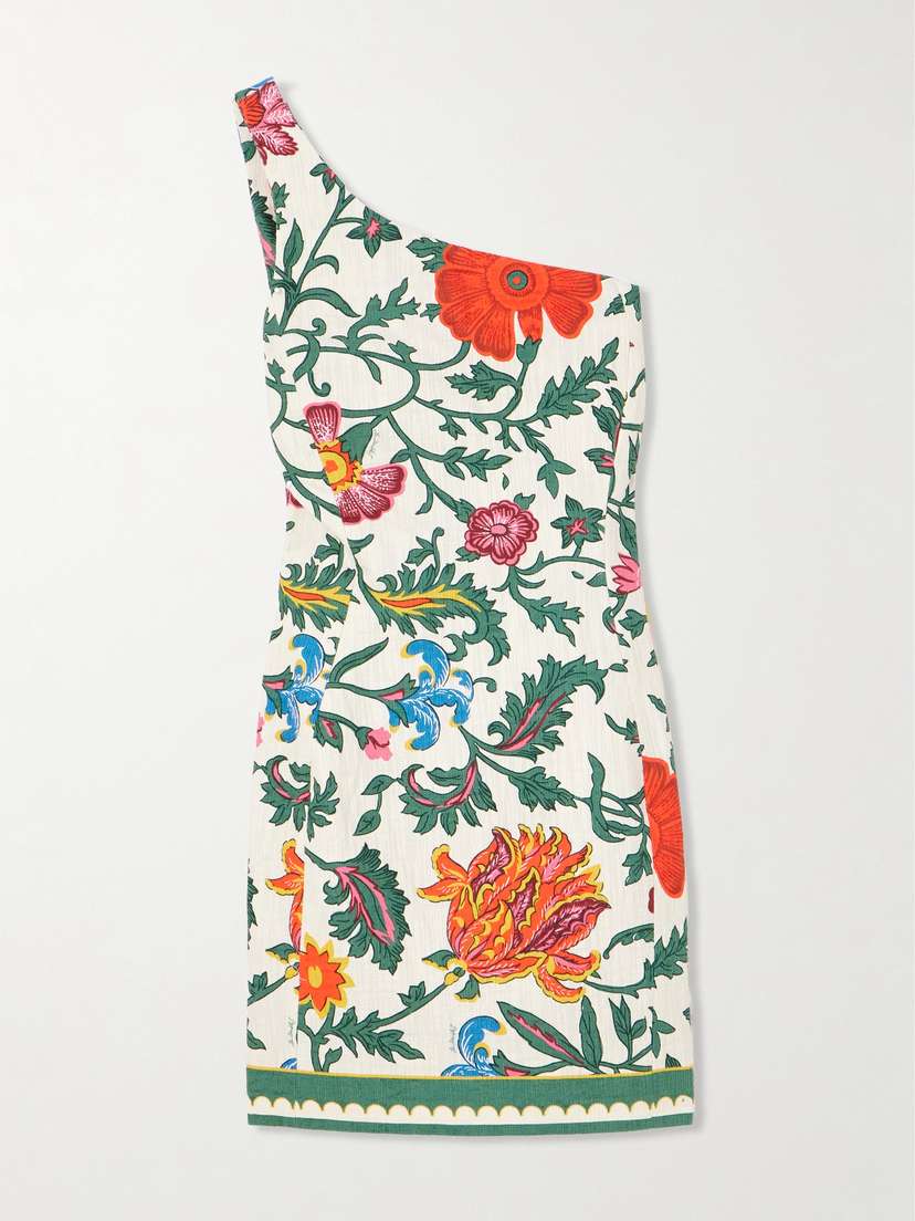 La DoubleJ + Orlebar Brown One-shoulder Floral-print Cotton-blend Mini Dress