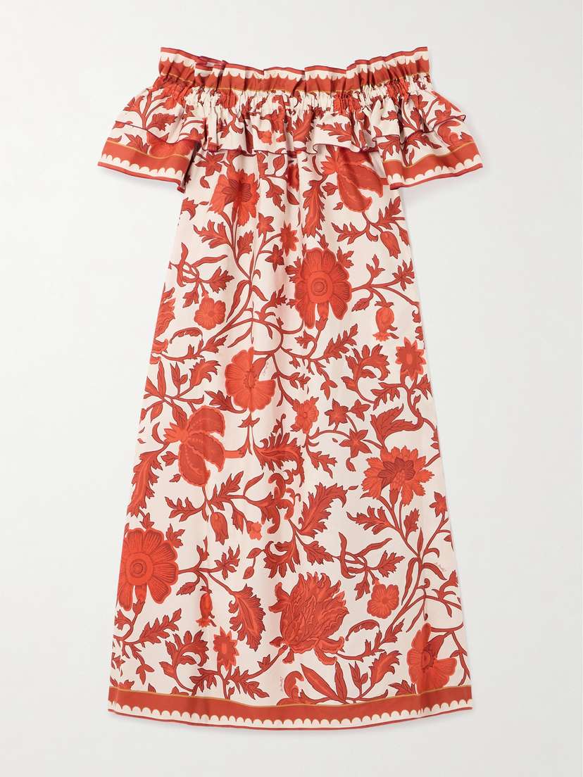La DoubleJ + Orlebar Brown Breakfast Off-the-shoulder Floral-print Cotton-poplin Midi Dress