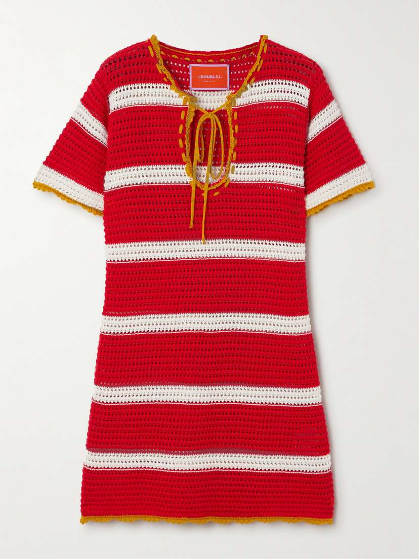 La DoubleJ + Orlebar Brown Salt'n'Vinegar Striped Crocheted Cotton Mini Dress