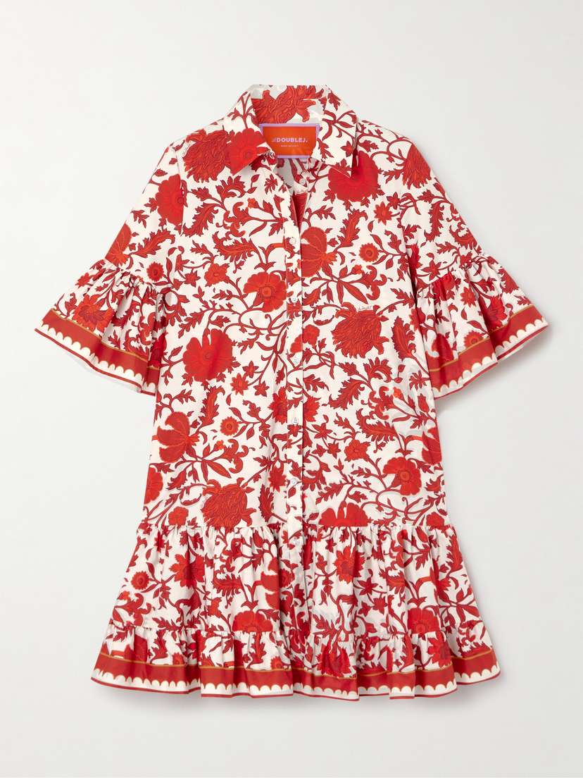 La DoubleJ + Orlebar Brown Choux Ruffled Printed Cotton-twill Mini Dress