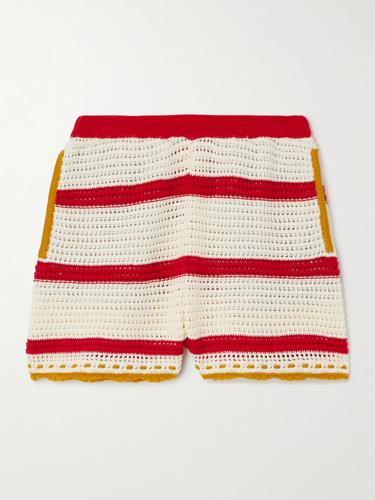 La Doublej + Orlebar Brown Salt 'n' Vinegar Striped Crocheted Cotton Shorts In Red