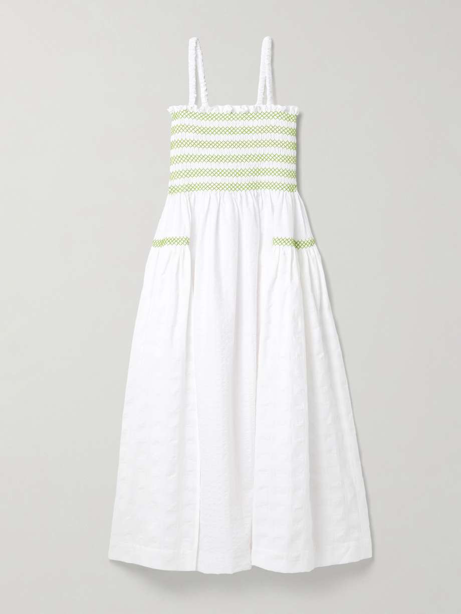 jacob smocked paneled cotton-blend voile midi dress
