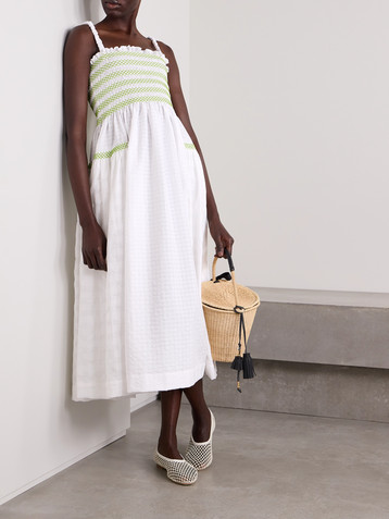 Molly Goddard Jacob smocked paneled cotton-blend voile midi dress