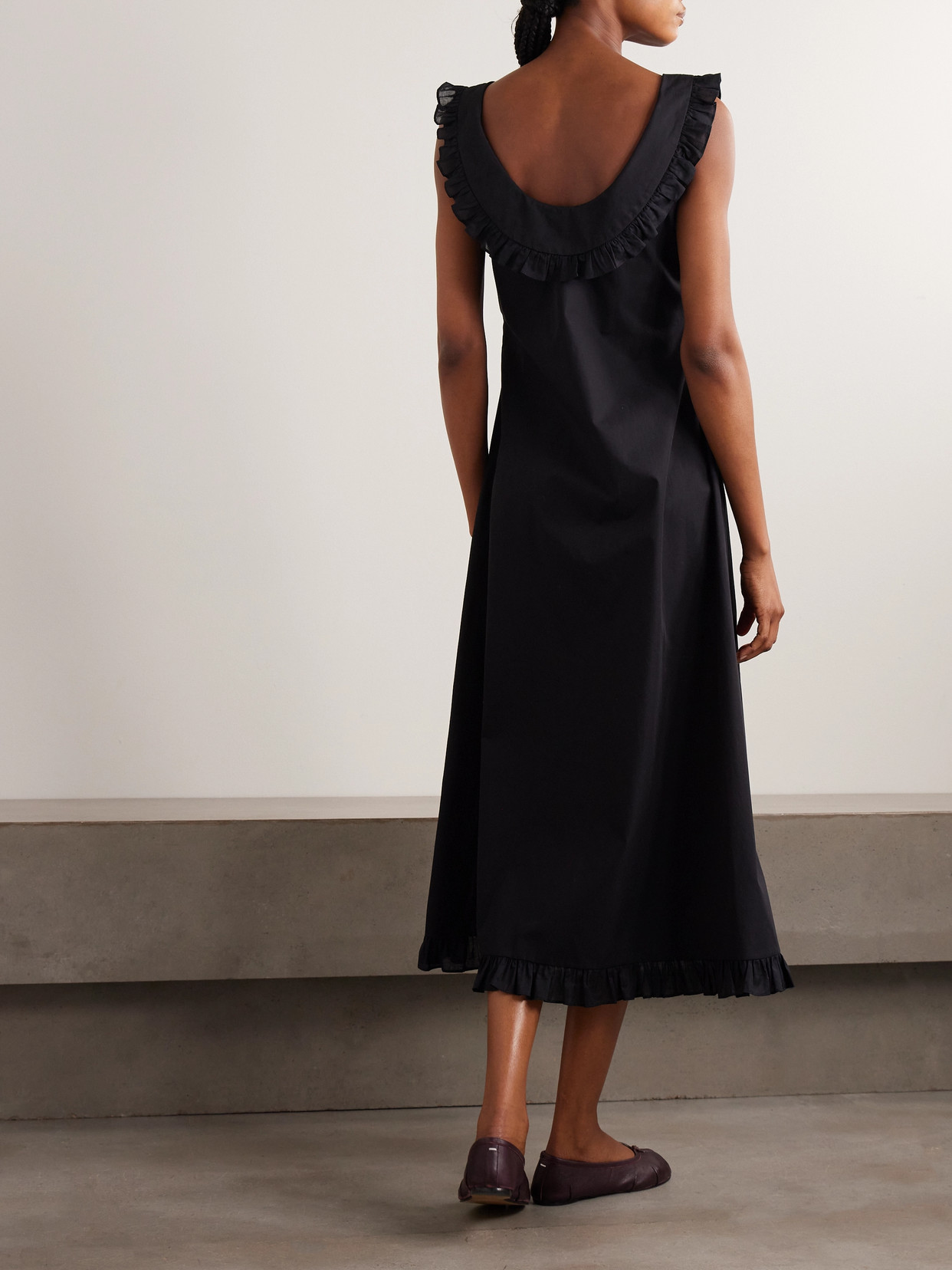 Molly Goddard Laura Ruffled Cotton Midi Dress In Black