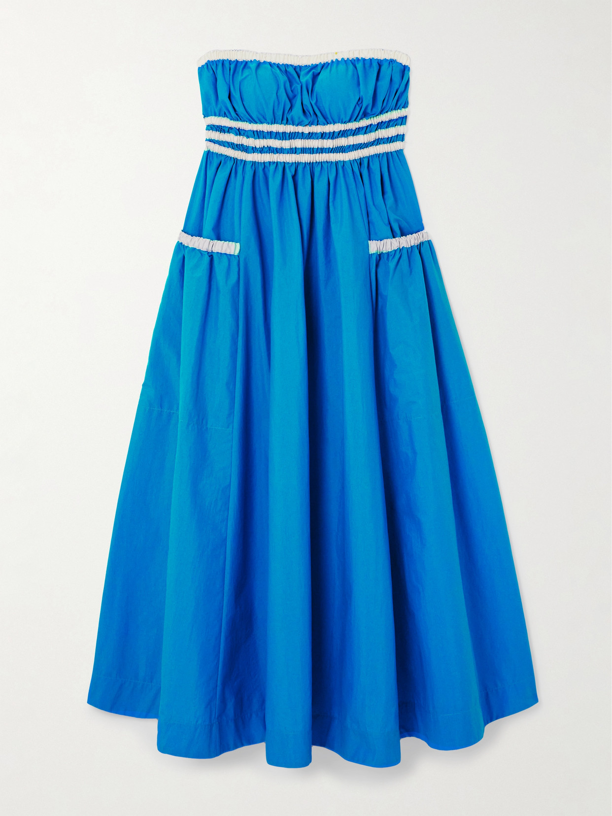 Molly Goddard Amber Strapless Grosgrain-trimmed Shirred Taffeta Midi Dress In Blue