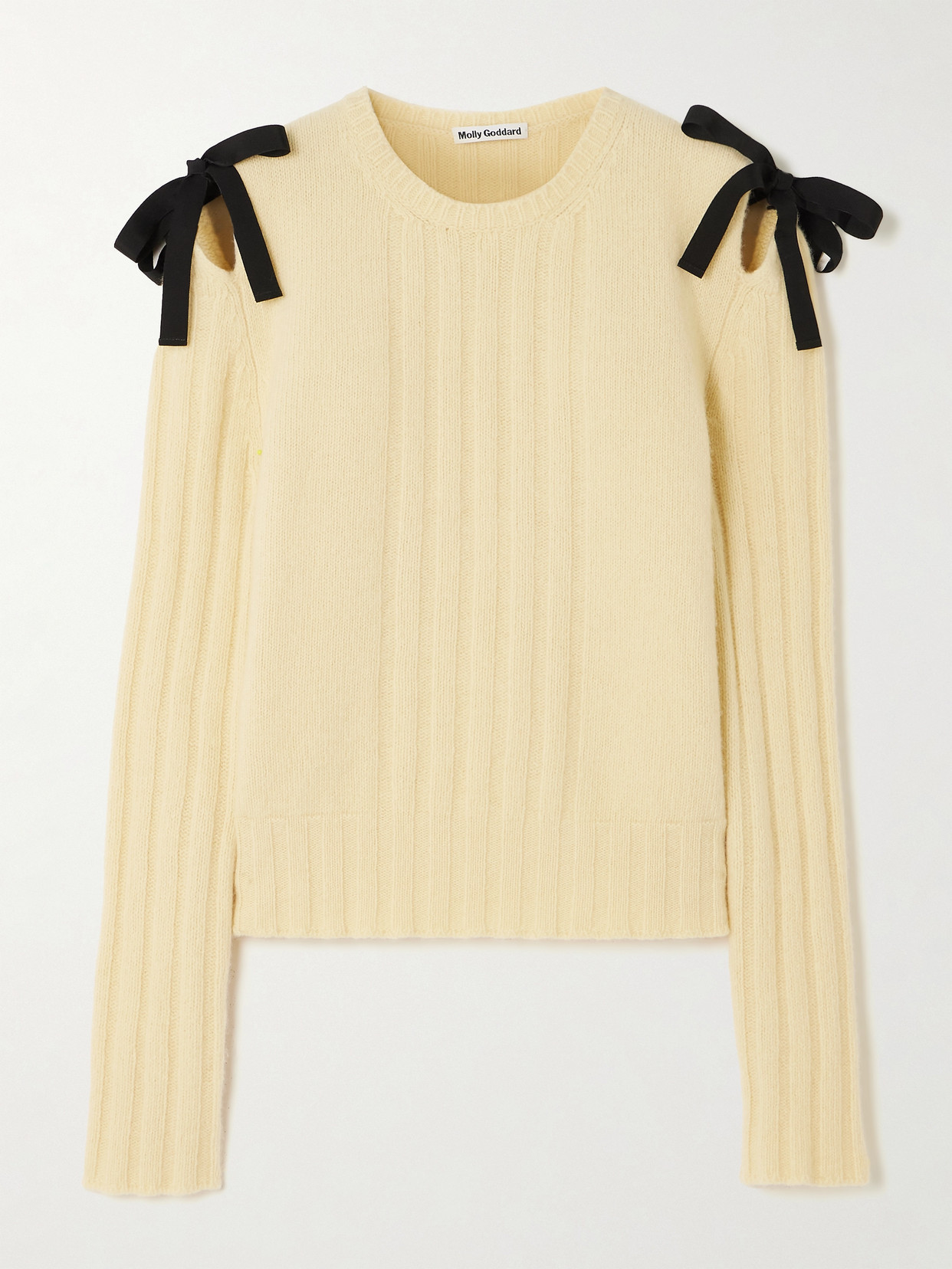 Shop Molly Goddard Ozzy Cutout Grosgrain-trimmed Wool Sweater In Yellow