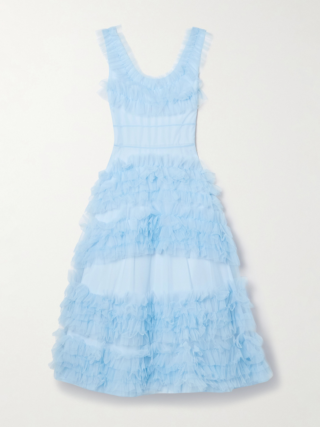 Molly Goddard Mertyl Tiered Ruffled Tulle Midi Dress In Blue