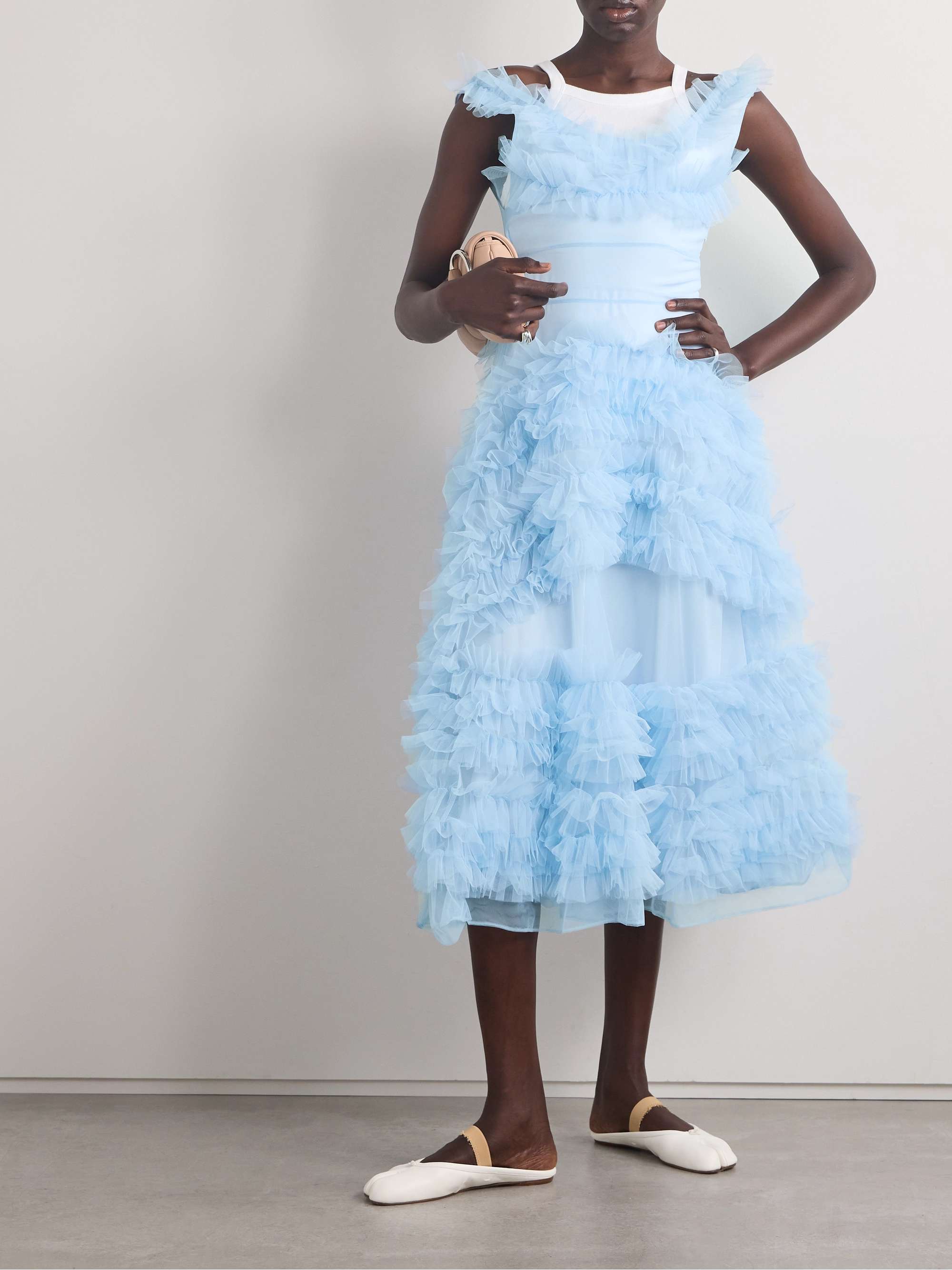 Mertyl tiered ruffled tulle midi dress blue UK 10