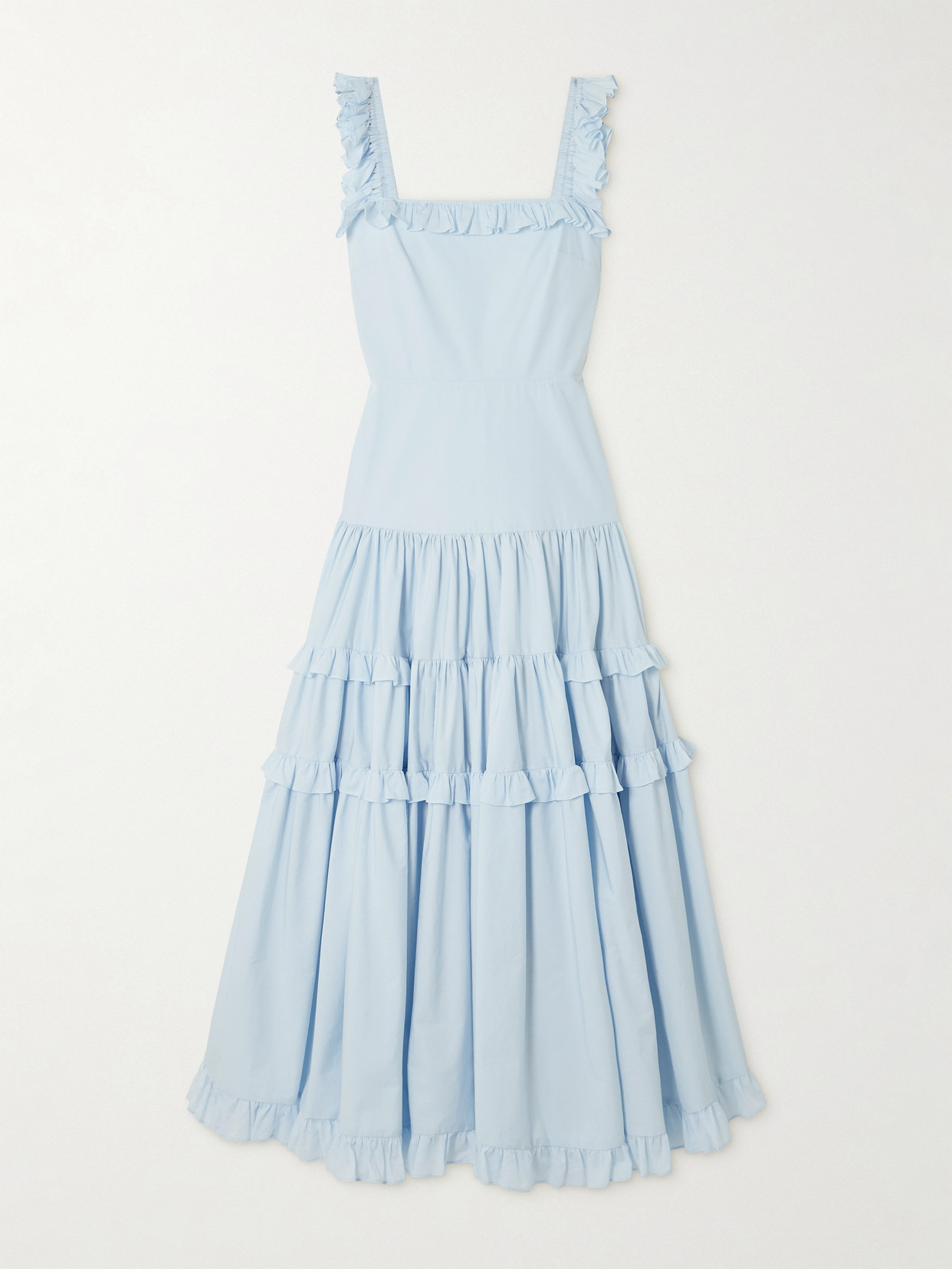 Molly Goddard Maggie Open-back Ruffled Tiered Cotton Maxi Dress In Blue