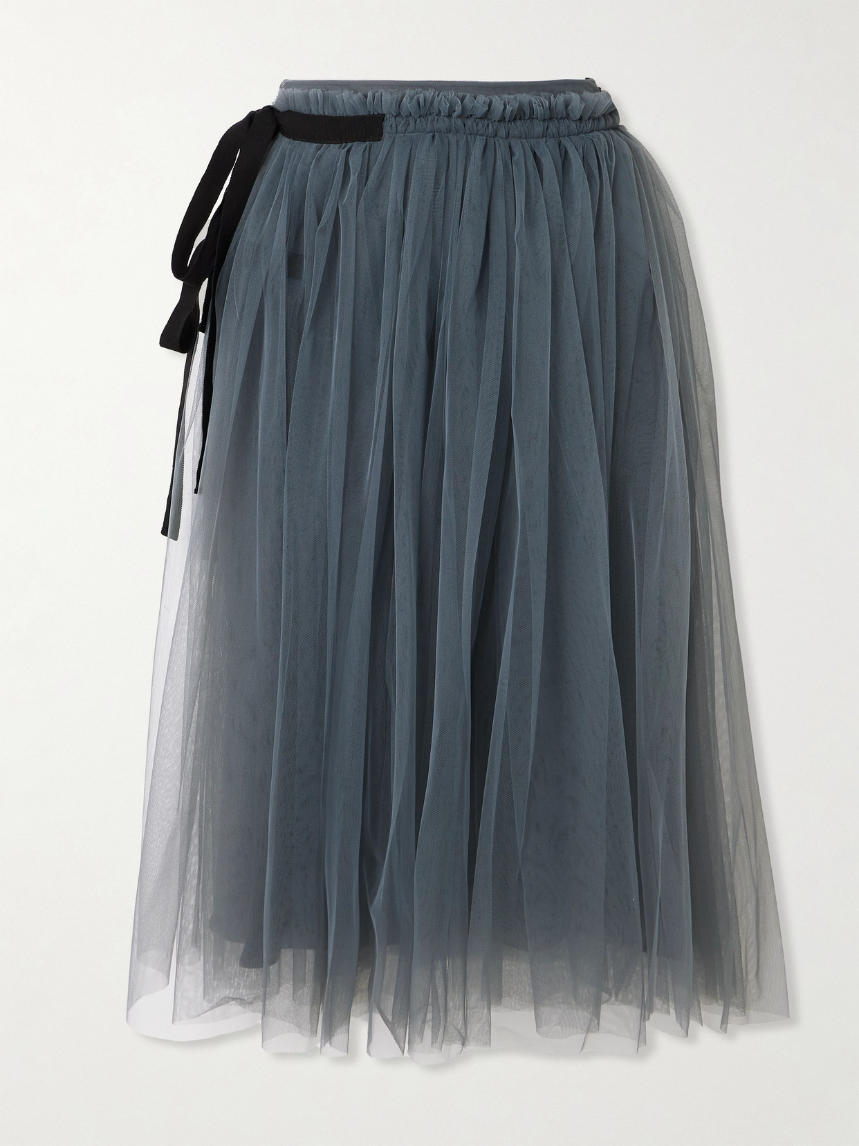 Molly Goddard Lottie Ruffled Grosgrain-trimmed Tulle Midi Skirt In Gray