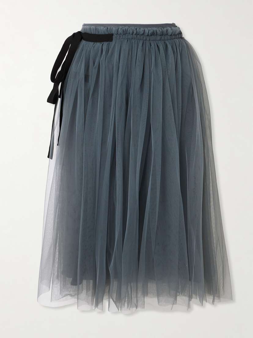 Molly Goddard Lottie Ruffled Grosgrain-trimmed Tulle Midi Skirt - UK 14