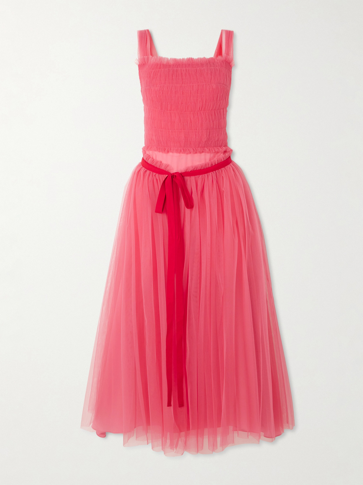 Molly Goddard - Elodie Shirred Grosgrain-trimmed Tulle Midi Dress - Pink