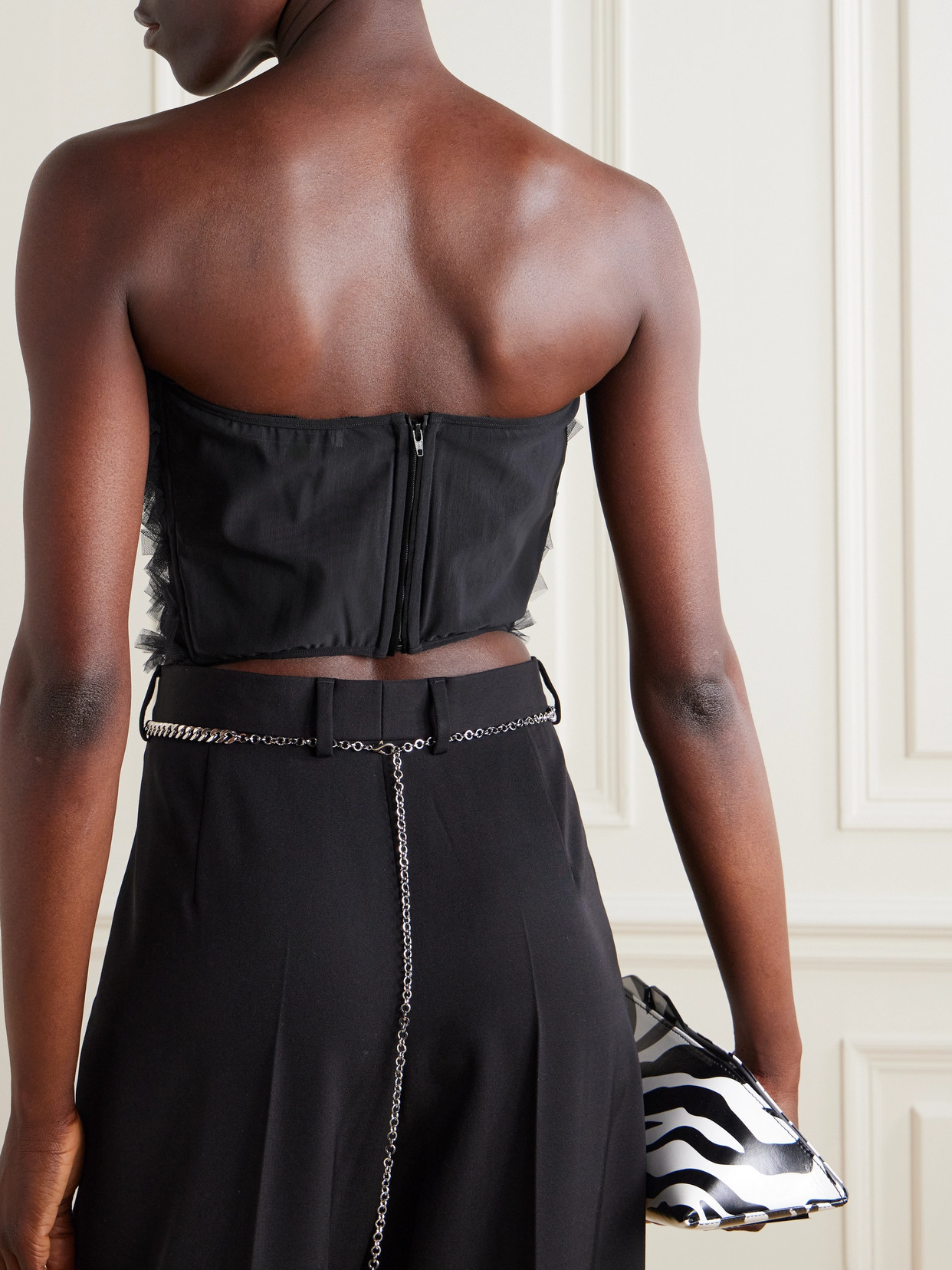 Alessandra Rich Ruched Tulle Bustier Top In Black