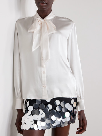 Alessandra Rich Pussy-bow silk-satin shirt