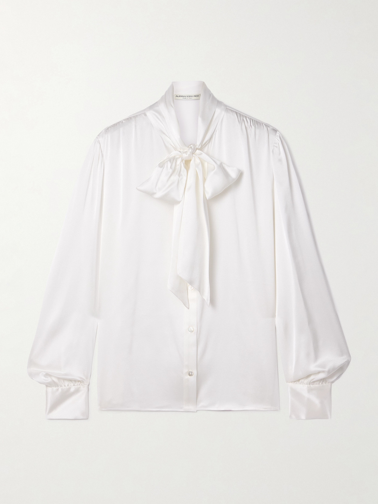 Alessandra Rich - Pussy-bow Silk-satin Shirt - White
