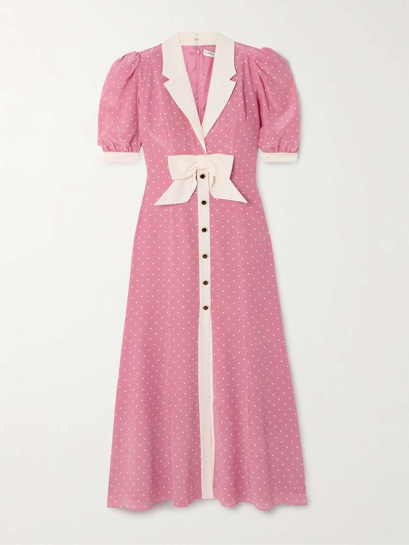 Alessandra Rich Bow-embellished Polka-dot Silk-satin Midi Dress