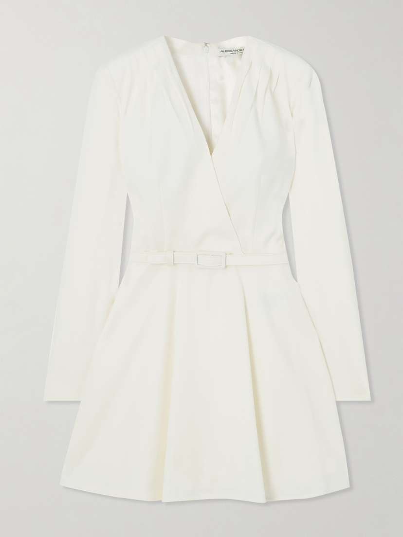 Alessandra Rich Belted Wool-crepe Mini Dress