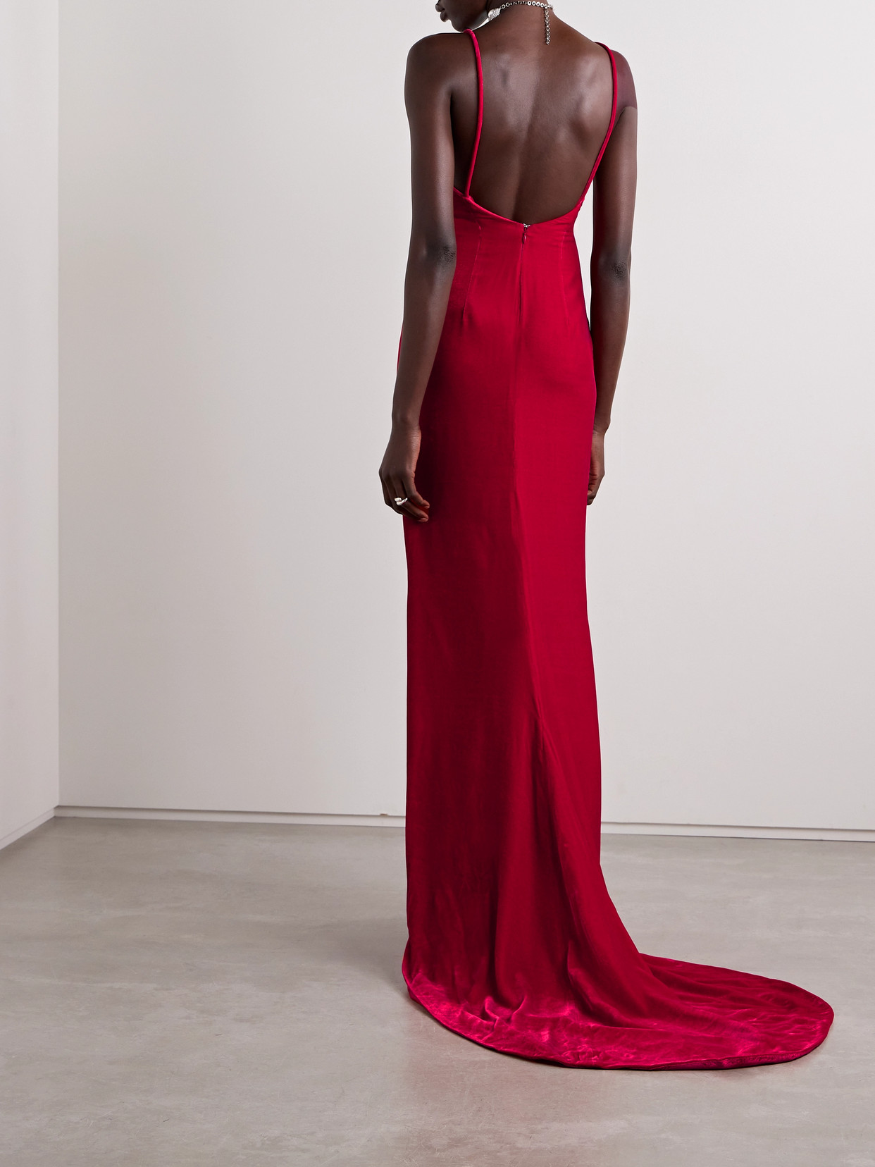 ALESSANDRA RICH BOW-EMBELLISHED VELVET GOWN