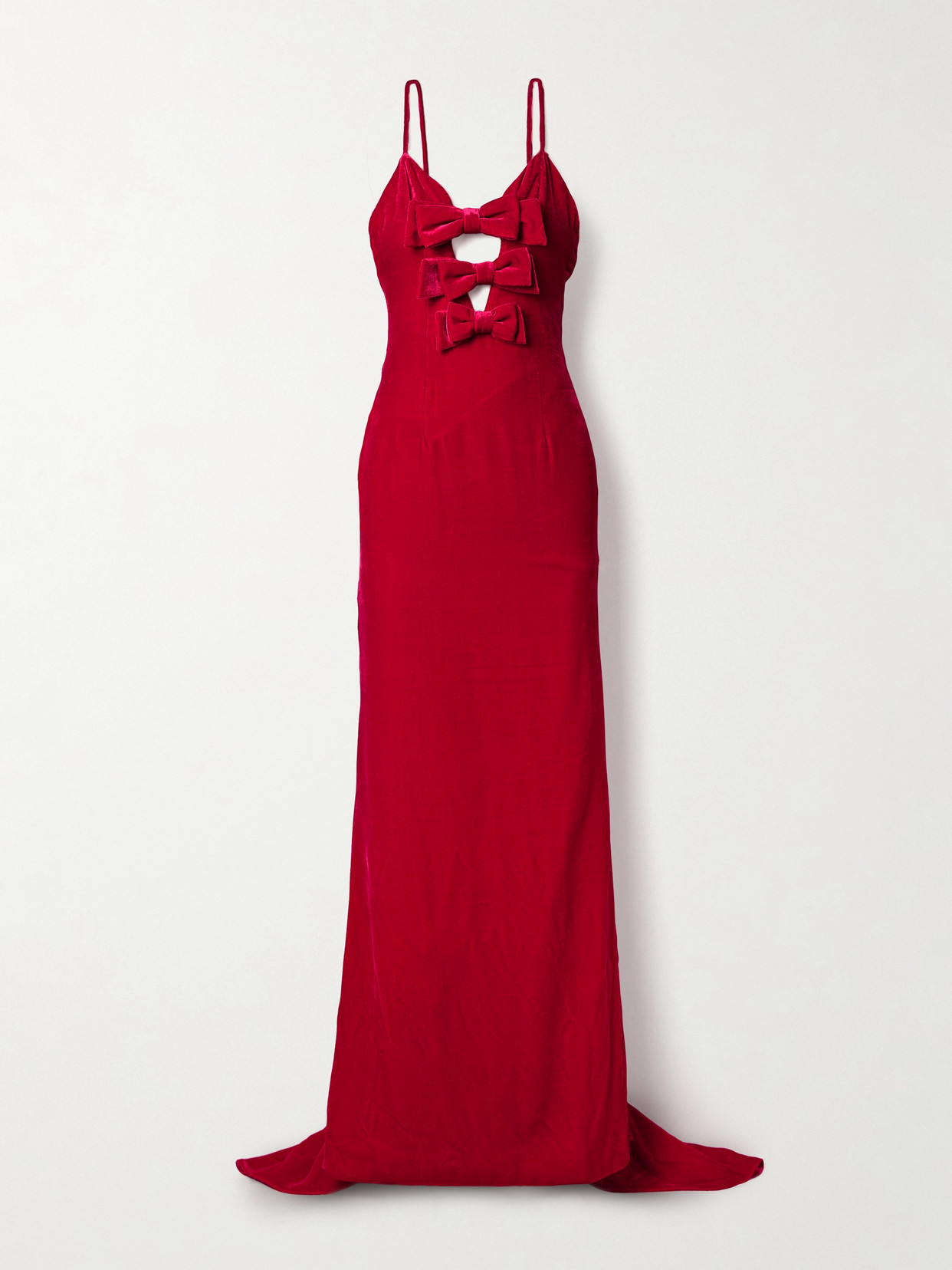 ALESSANDRA RICH BOW-EMBELLISHED VELVET GOWN