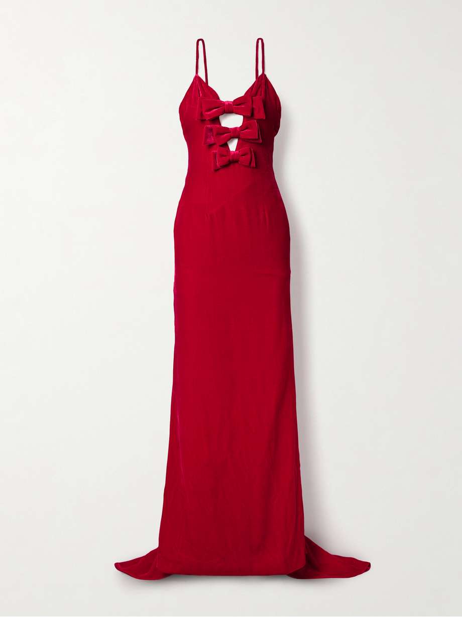 bow-embellished velvet gown