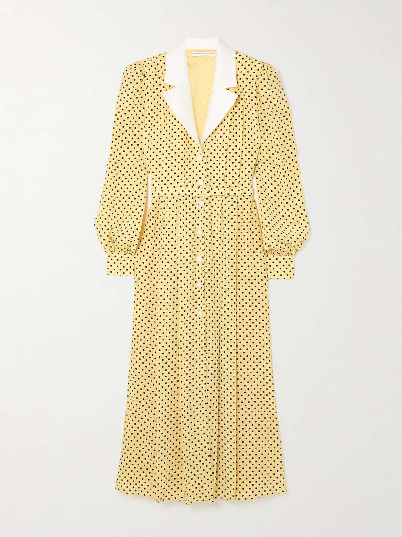 Alessandra Rich Belted Polka-dot Silk Midi Dress